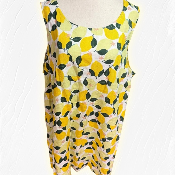 NWT C&C California 100% Linen Summer Lemon & Leaf Printed Shift Dress Size 2X - Picture 15 of 15